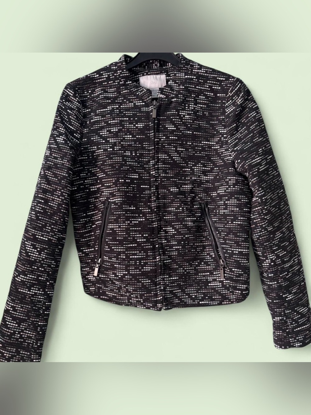 H&M Black & White Patterned Bomber Jacket